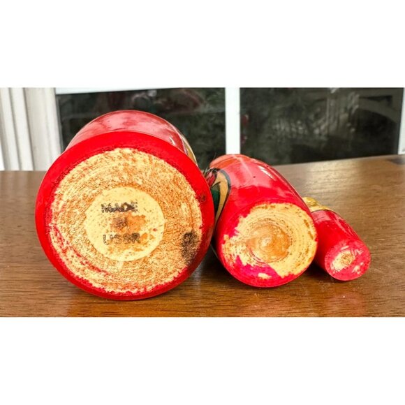 Vintage Russian Nesting Doll Set of 3 Red Floral Matryoshka USSR Christmas - Picture 10 of 12